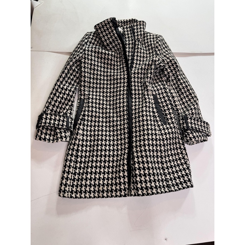 Calvin Klein Coat Womens 10 Black White Houndstooth Wool Tweed Zip Pockets